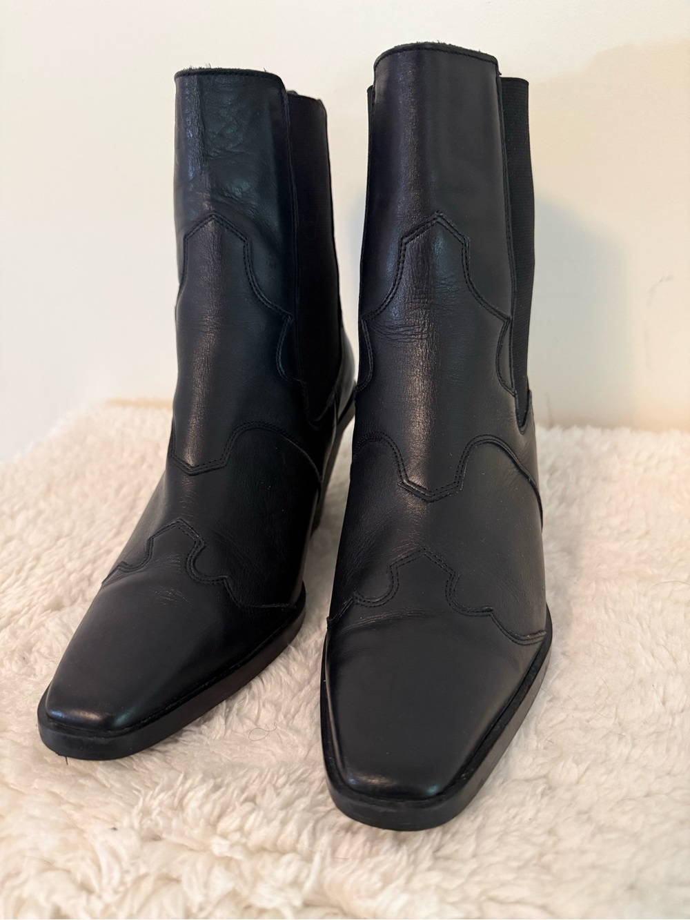NWOB Black Leather Western Cowboy Booties by And Other Stories